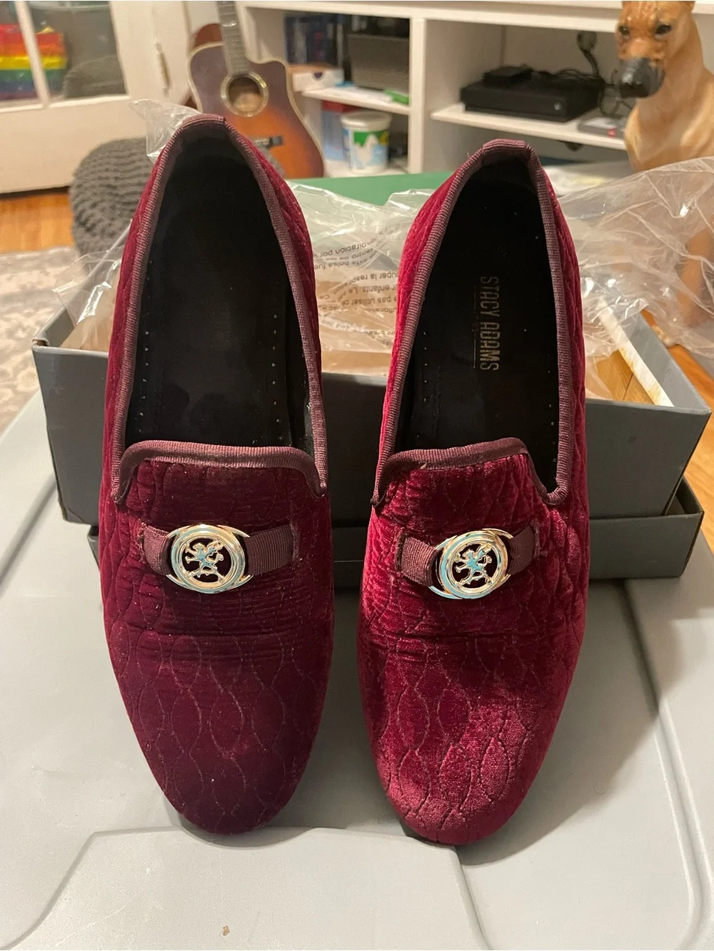 Stacy Adams Men's Quilted Velvet Slip-Ons in Deep Wine